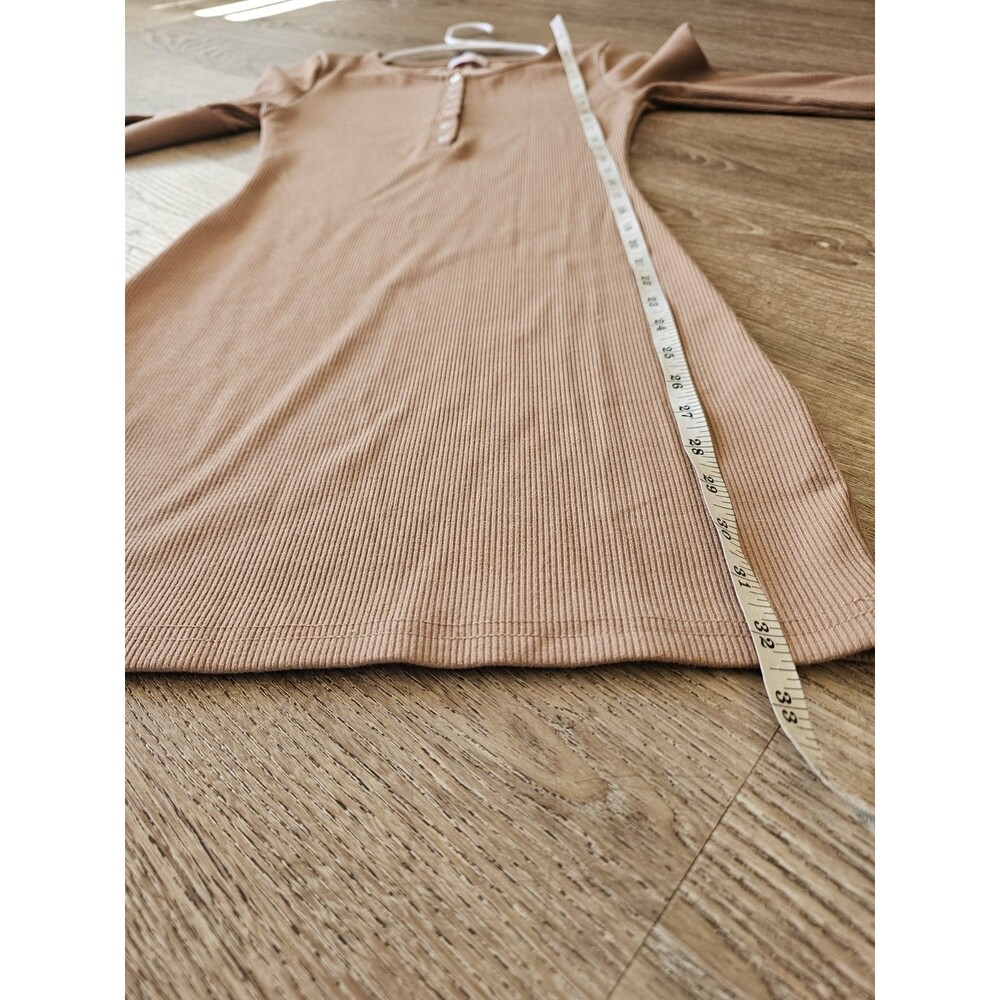 Pink Lily Women’s Tan Ribbed Long Sleeves Mini Dresses Size Small - Picture 6 of 6